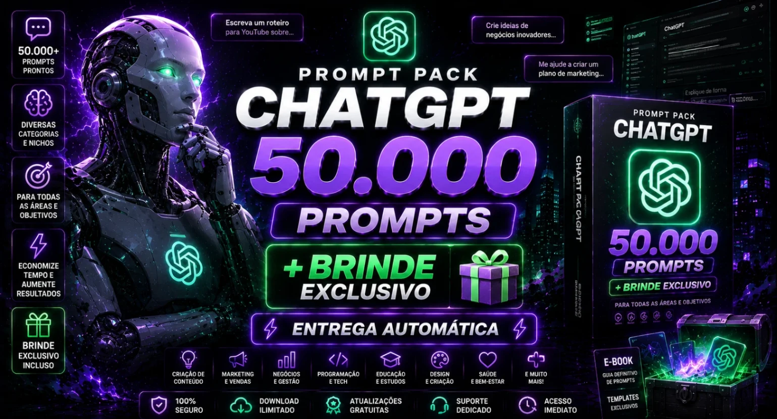 🤖🚀 PROMPTS PACK CHATGPT: 5.000 PROMPTS + BRINDE